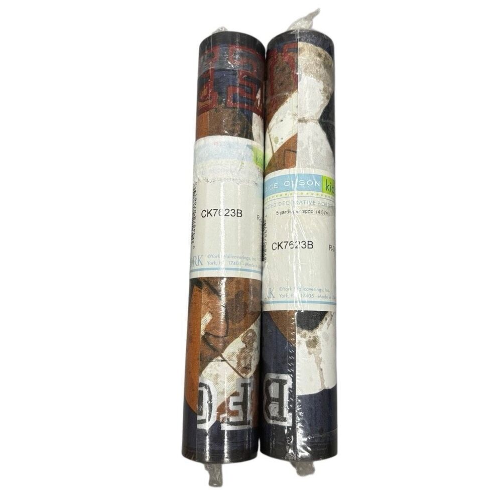 York Wallcoverings Candice Olson Kids Vintage Sports Border CK7623B New Lot of 2
